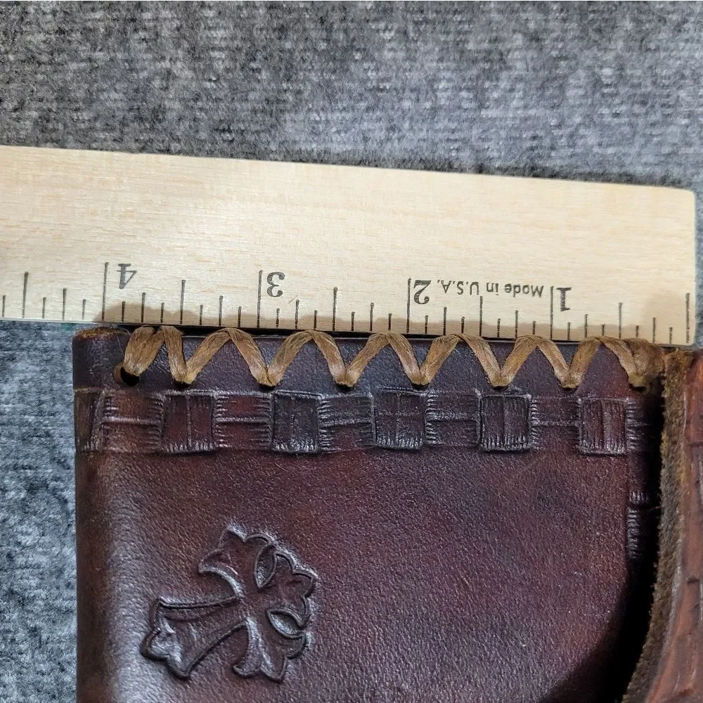Vtg 80's Cowboy  Holder Pouch Brown Leather Handmade Buckle Western Wallet